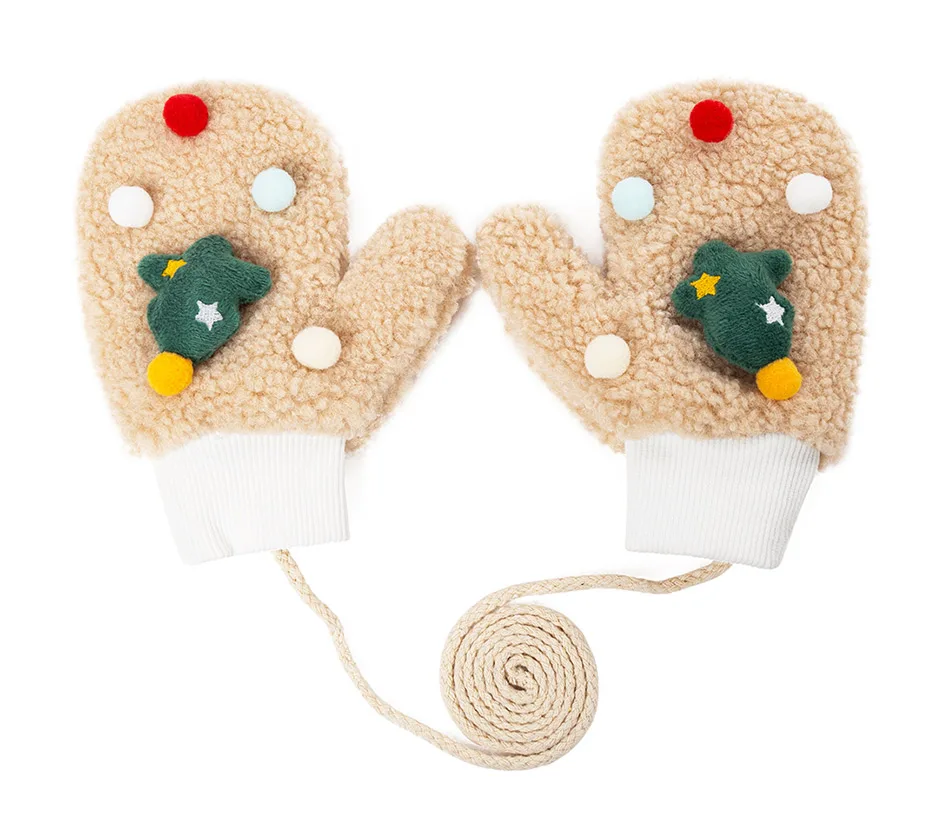 Зимние вязаные перчатки для мальчиков и девочек; Рождественские теплые перчатки на веревочной веревке; перчатки для детей; детские перчатки с подвеской на шее