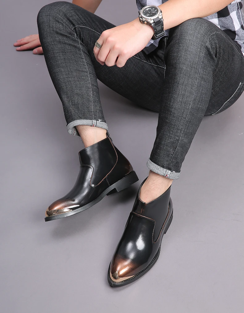 Мужские ботинки с острым носком г. Модные мужские ботинки челси, повседневные кожаные ботинки удобные мужские Ботильоны Большие размеры 38-48
