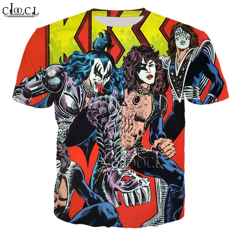 

HX New Summer Metal Rock KISS Band 3D Print Men Women T Shirt Harajuku Casual Streetwear Style Pullover Tops Drop Shipping