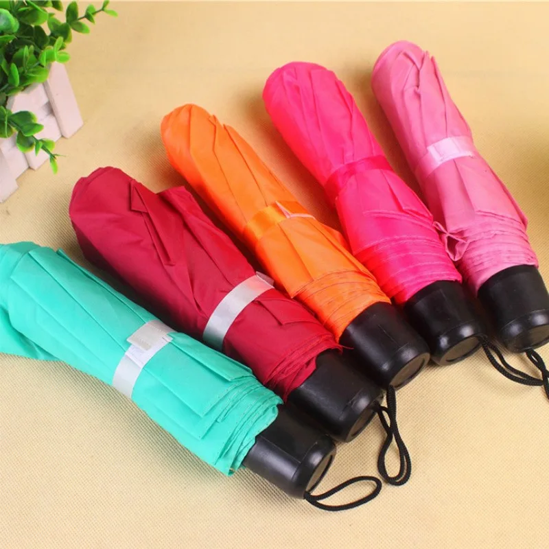 

Short Handle Solid Color All-Weather Umbrella Portable Three-fold Umbrella Folding Umbrella Advertisement Logo Umbrella Gift Cus