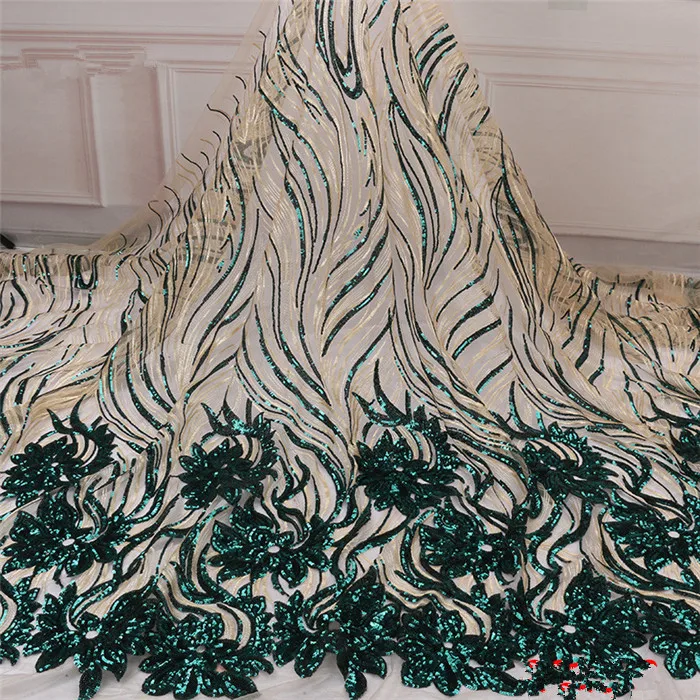 

Sequins Lace Fabric Gold Green Latest African Lace Fabric High Quality Nigerian French Party lace fabric for tulle lace fabric