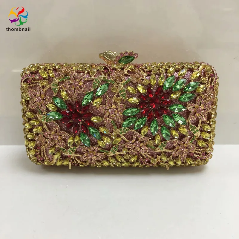 

Dazzling Multicolored Flower Bud Round Crystal Clutch Bag Women Evening Bags Wedding Party Handbags
