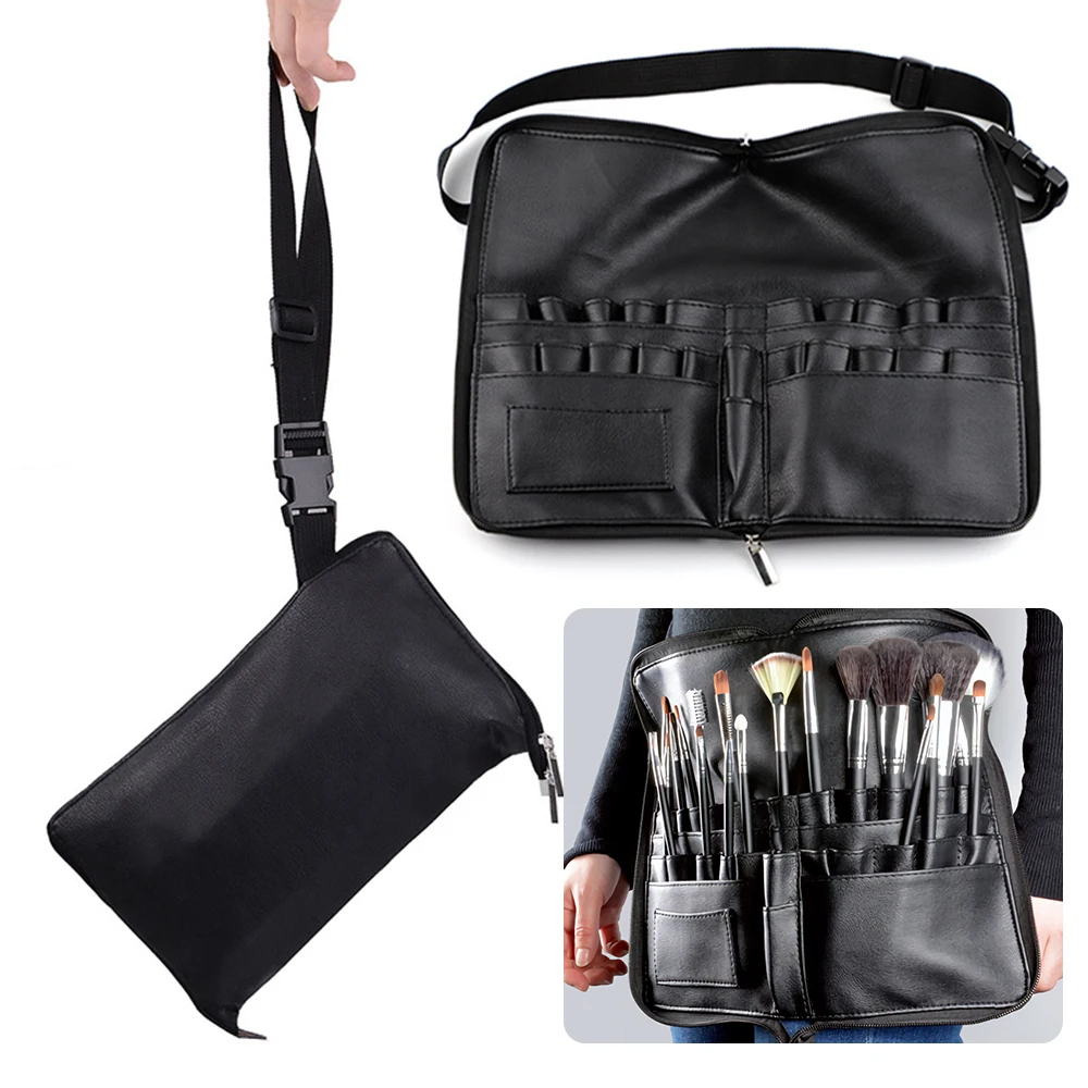 

1Pcs Black Two Arrays Makeup Brush Holder Stand 24 Pockets Strap Belt Waist Bag Salon Makeup Artist Cosmetic Brush Organizer D30