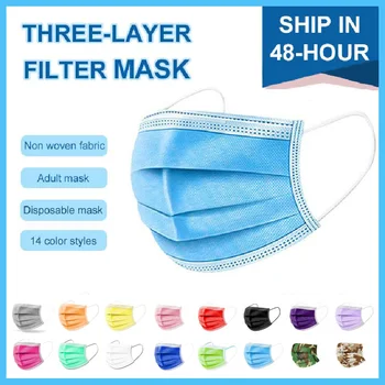 

100pcs Disposable Face Mask 3 Layer Filter Nonwoven Anti Dust Breathable Black Blue Pink Purple Multicolor Adult Face Mouth Mask