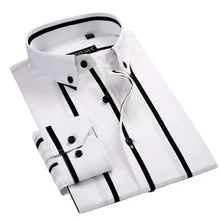 Хлопок в полоску мужские рубашки с длинным рукавом на пуговицах вниз воротник Slim Fit Смарт повседневные мужские рубашки без кармана