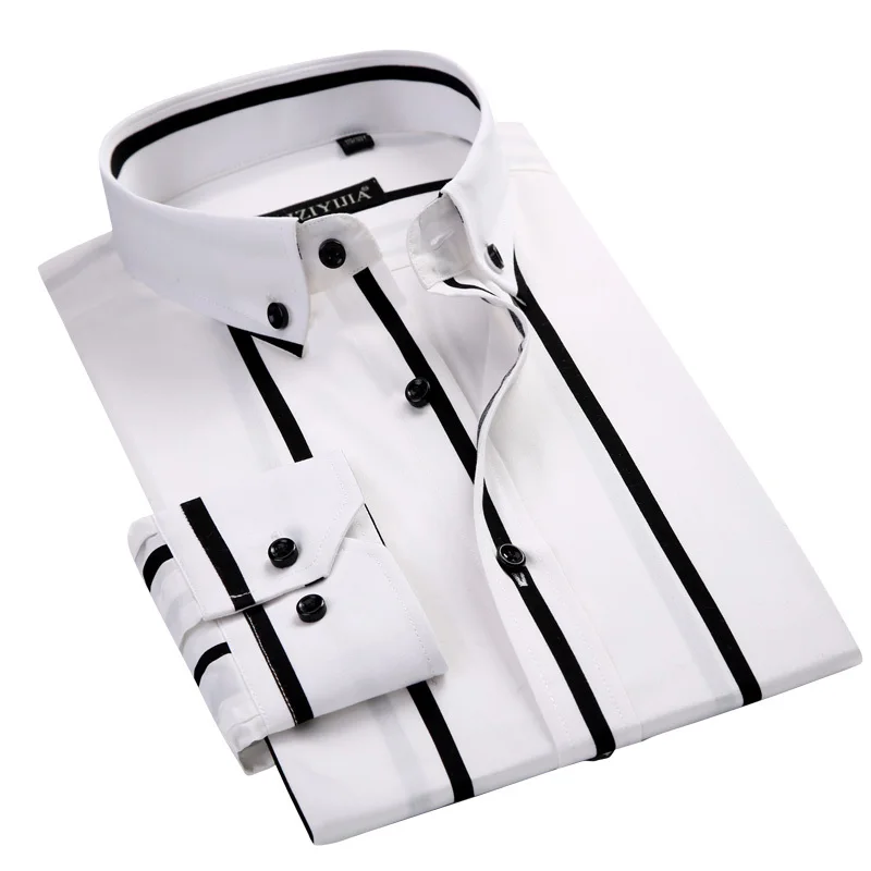 Mens Dress Shirt Pocket Slim Fit Dress Shirt Men Stripe Men Dress