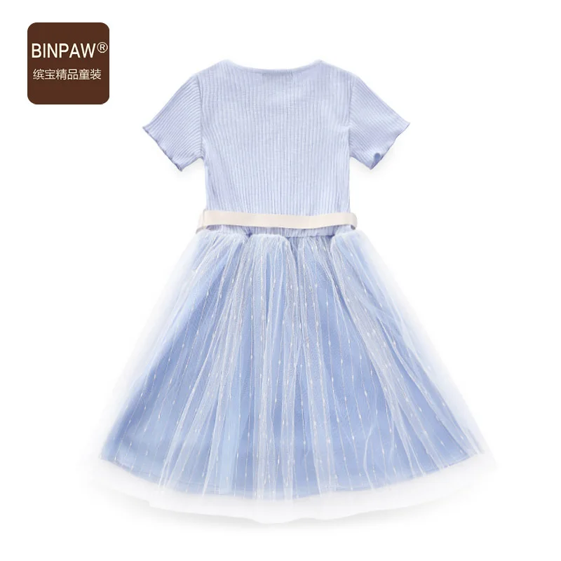 

2019 New Style Childrenswear Short-sleeved Dress for Girls Bin Paw Korean-style Summer Wear Bear Joint Princess Dress Shakespear