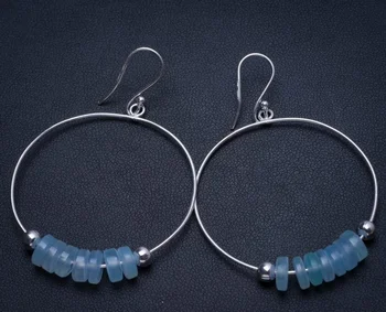 

Natural Chalcedony Handmade Unique 925 Sterling Silver Earrings 2 1/4" T4038