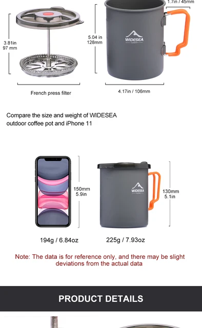 750ml Camping Coffee Pot with French Press Outdoor Hiking Trekking Mug  Cookware