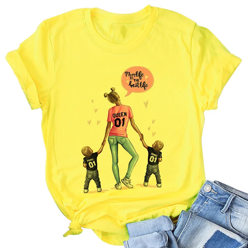 Super Mom yellow T shirt Women Mother's Love Print T-shirt Harajuku Mama TShirt Vogue Tops tee shirt Femme Vogue 2020 new Summer