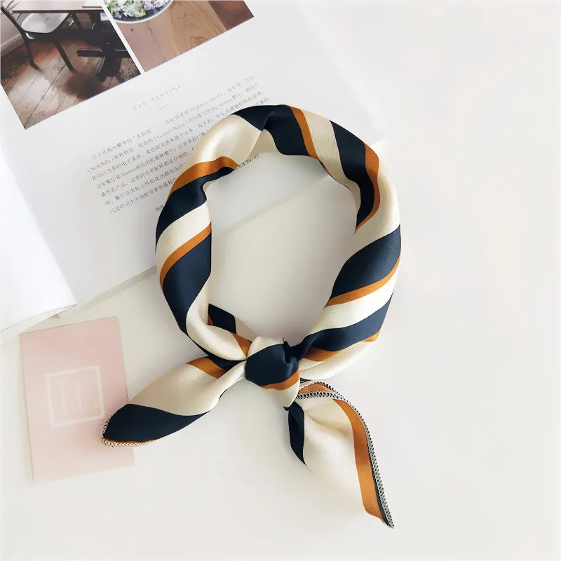 

Women 50*50 Small Soft Hair Tie Band Decorative Multifunctional Head Scarf Multicolor Stripe Print Kerchief Neck Elegant Square