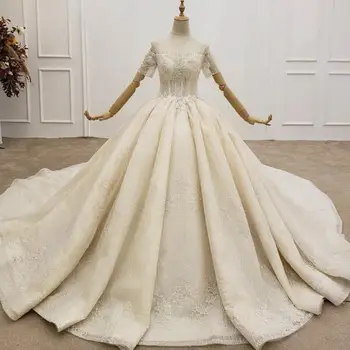 

Wedding Dress 2020 Luxury Lace O-neck Court Train Ball Gown Princess Classic Lace Robe De Mariee Vestido De Noiva Real Photo