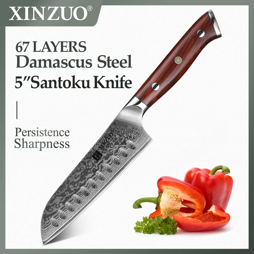 XINZUO 5 дюймовый НОЖ сантоку 67 слоев Китай дамасская сталь кухонные ножи высокое