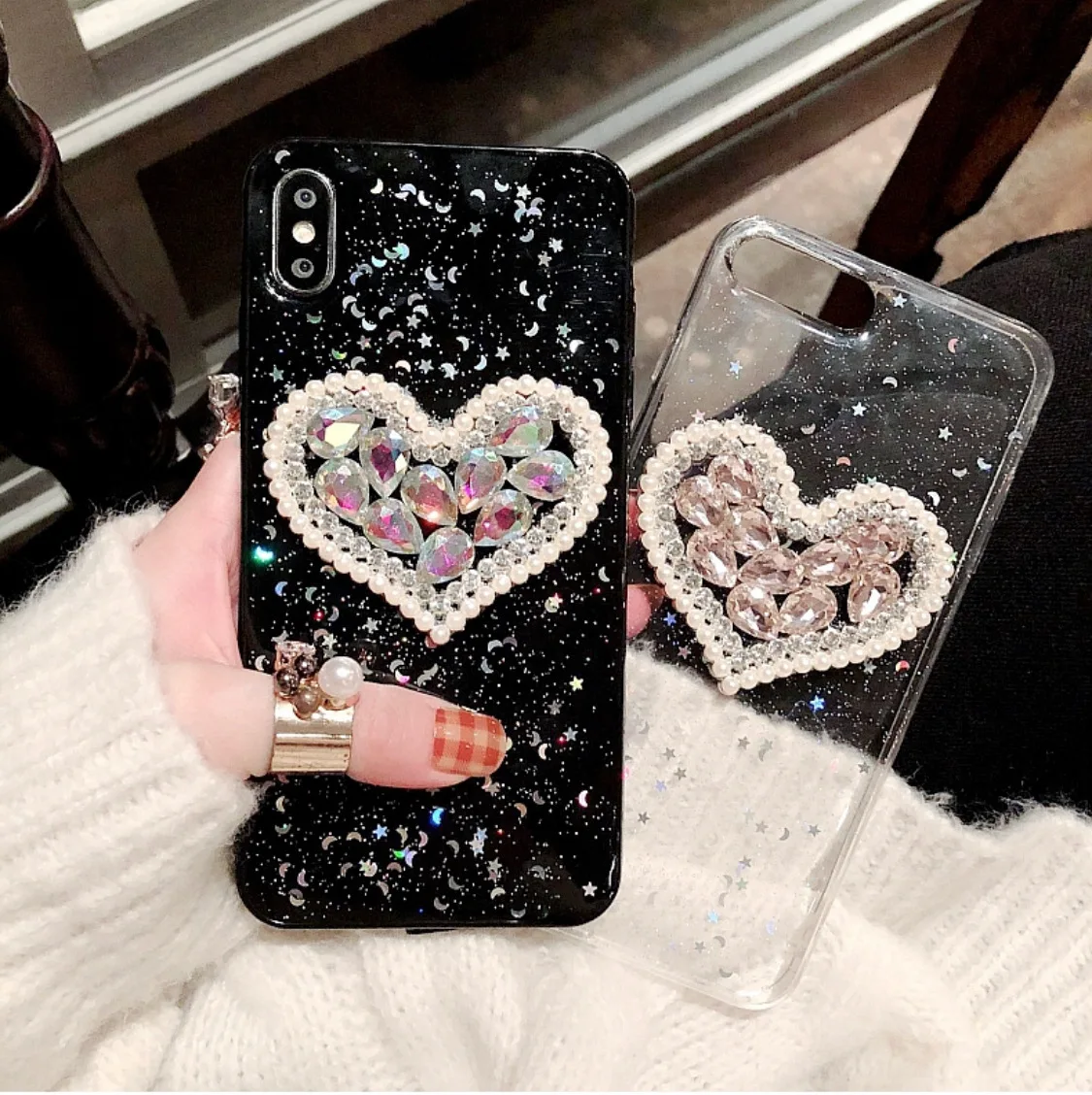 

case for iPhone 11 XR 7 8 11 Pro Max X XS Max Plus 6 6s cover Phone Shell Love heart Crystal Protective Case Soft