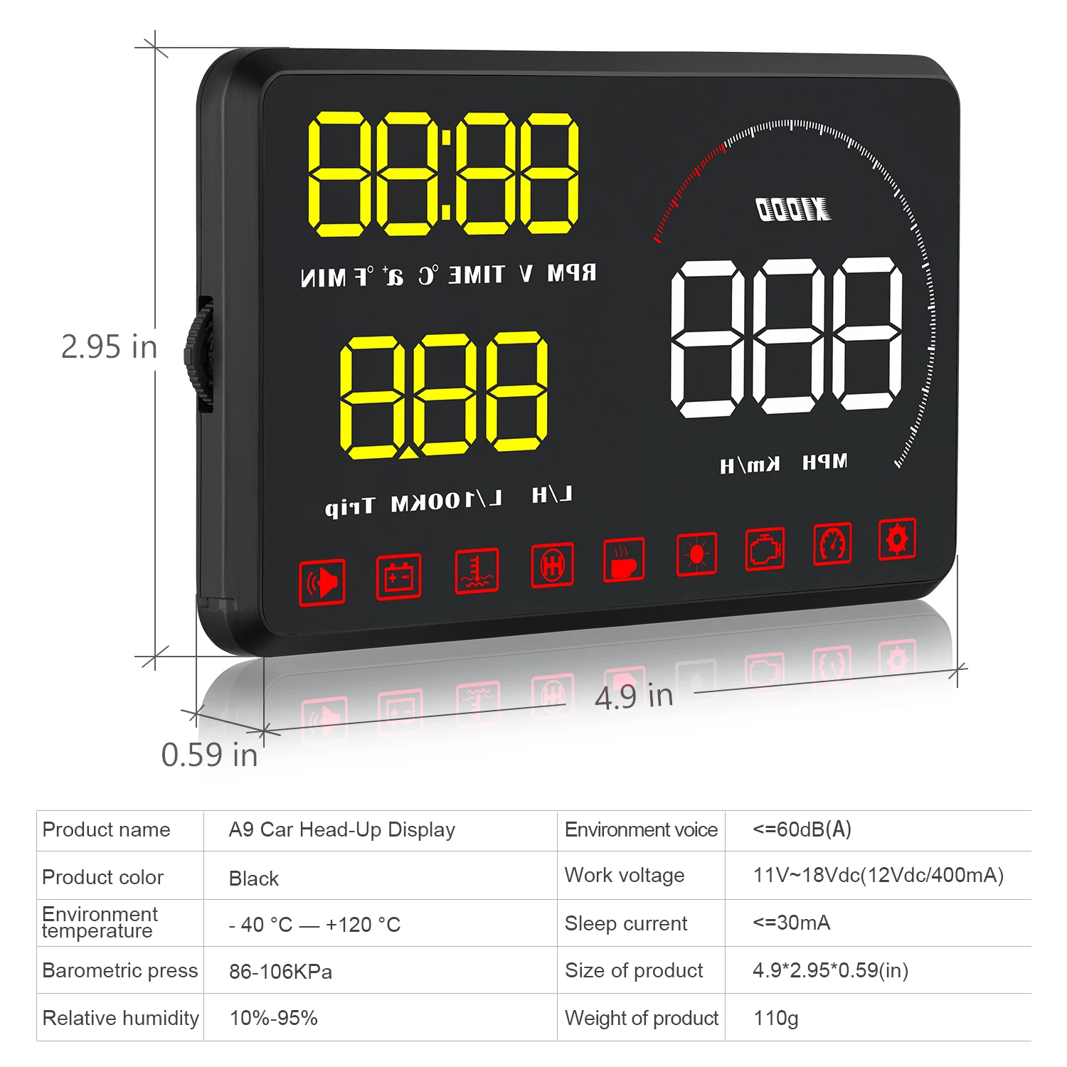 A9 с блендой на лобовое стекло, проектор OBD2 II EUOBD, автомобильный HUD Дисплей, система Предупреждение о превышении скорости, сигнализация напряжения DFDF