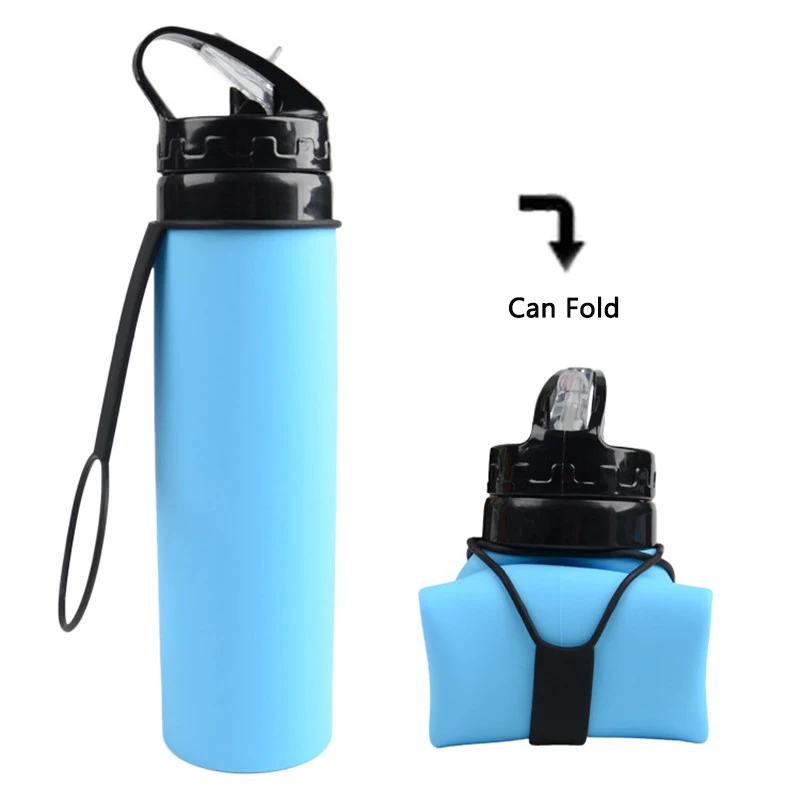 Новые складные бутылки Портативный складной Герметичный силиконовый чайник для напитков Открытый путешествия Кемпинг напиток Спортивная бутылка для воды из БФА - Цвет: A Type Blue