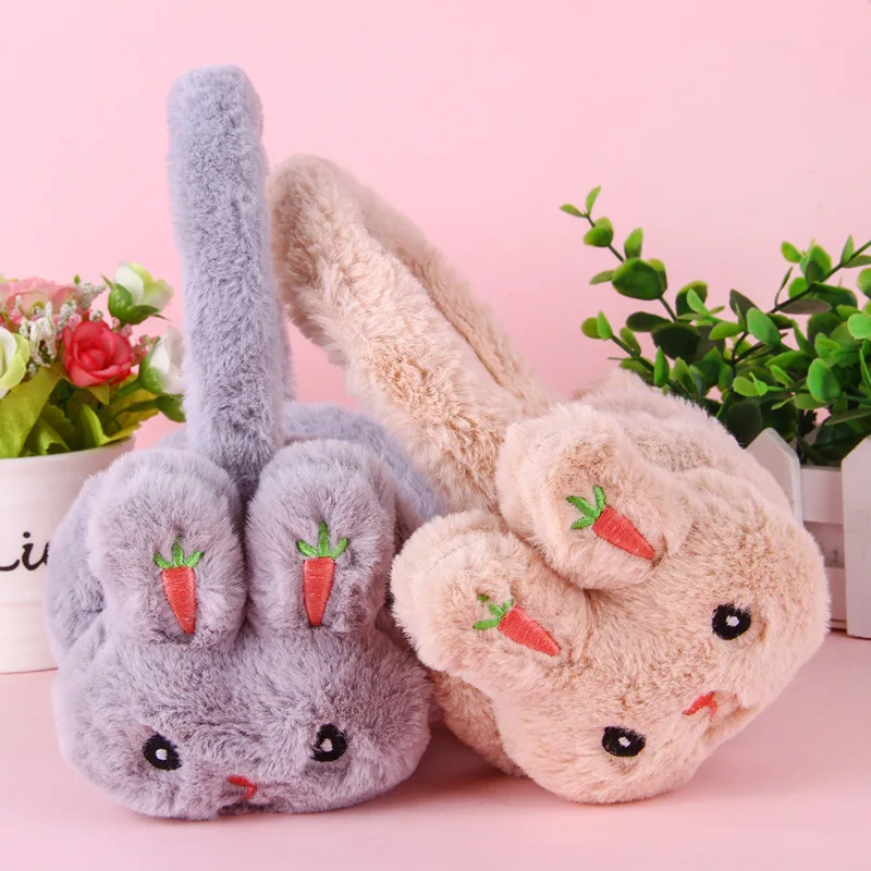 Women's winter fashion warm earmuffs children's cartoon footprints plush earcovers embroidered outdoor windproof earcovers