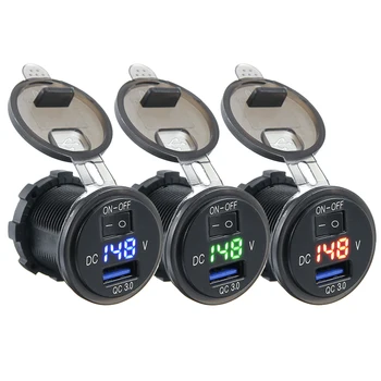

QC 3.0 USB Motorcycle Boat Car Charger Socket Adapter LED Voltmeter With Switch Adaoters Sockets For Smart Phones Tablets