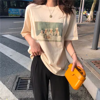 

Alien Kitty Hot Fashion Vintage Summer Women Print Cotton Students Basic 2020 Chic All-Match Loose Casual Short-Sleeved T-shirts