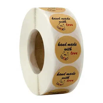 

Round Sticker 500pcs Kraft Paper Handmade Adhesive Decals Scrape Sticker Label Cookie Stickers for Card Cookie Bags Envelope