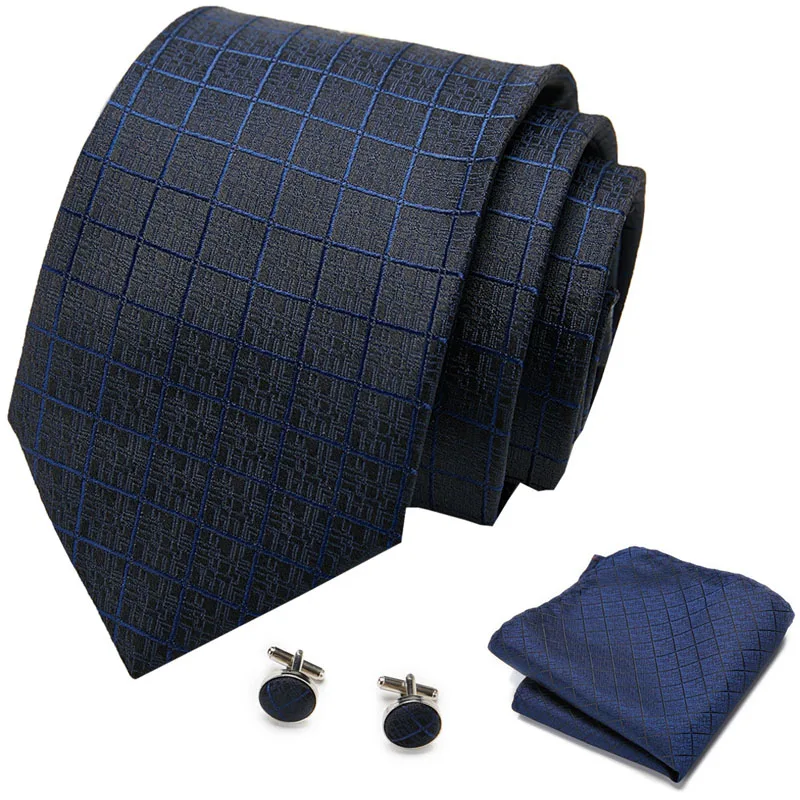 

New Fashion Men's Neck Tie Set Silk Necktie & Handkerchiefs Sets Plaid Paisley 8cm width Ties For Wedding Party