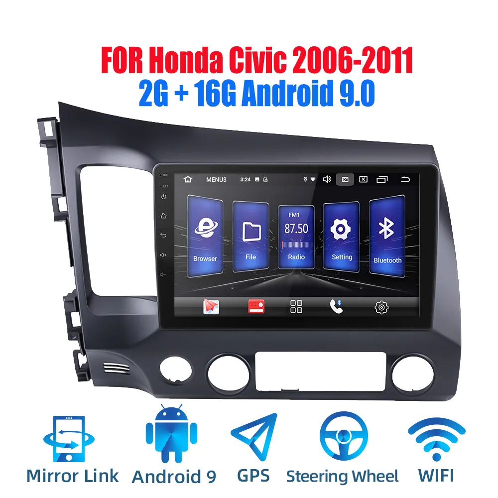 2din Android 9,0 Ouad Core PX6 Автомагнитола стерео для Honda Civic 2006-2011 gps Navi Аудио Видео плеер Wifi BT HDMI DAB