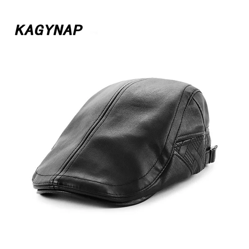 [KAGYNAP] высококачественные мужские береты из искусственной кожи, шапка в стиле ретро, осенне-зимние береты, Повседневная Кепка, регулируемый головной убор, бейсболка s