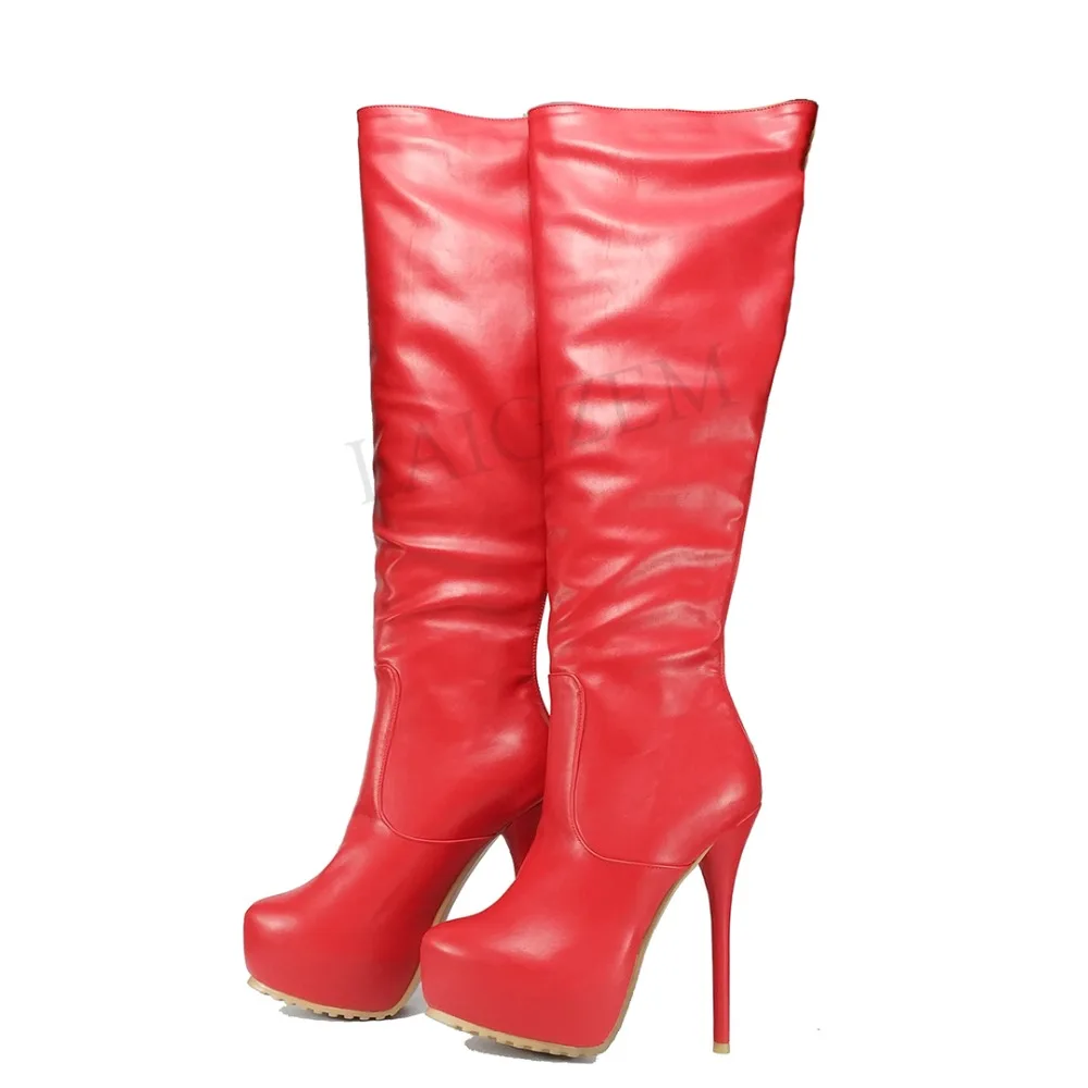 LAIGZEM/супер женская обувь; высота платформы по колено; ботинки на шпильке с молнией сзади; ботинки из искусственной кожи; Botines Mujer; большие размеры 50, 51, 52