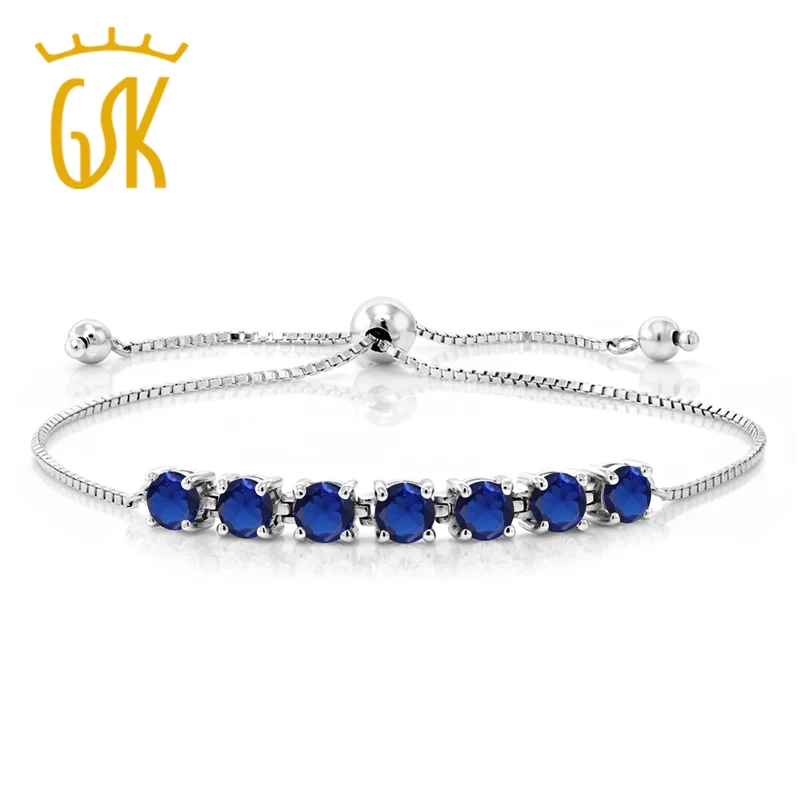

GemStoneKing 2.45 Ct Round Blue Created Sapphire 925 Sterling Silver Bracelet Fine Jewelry For Women For Wedding