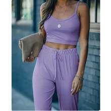 2021 spring and autumn new European and American cross-border women's sling short jacket trousers casual fashion solid color sui