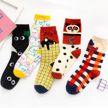 

Cartoon Woman Sock Ladies Standard Socks Panda for Women Solid Happy Crew Sox Couples Cotton Vintag Summer Plaid Fuuny Sokken