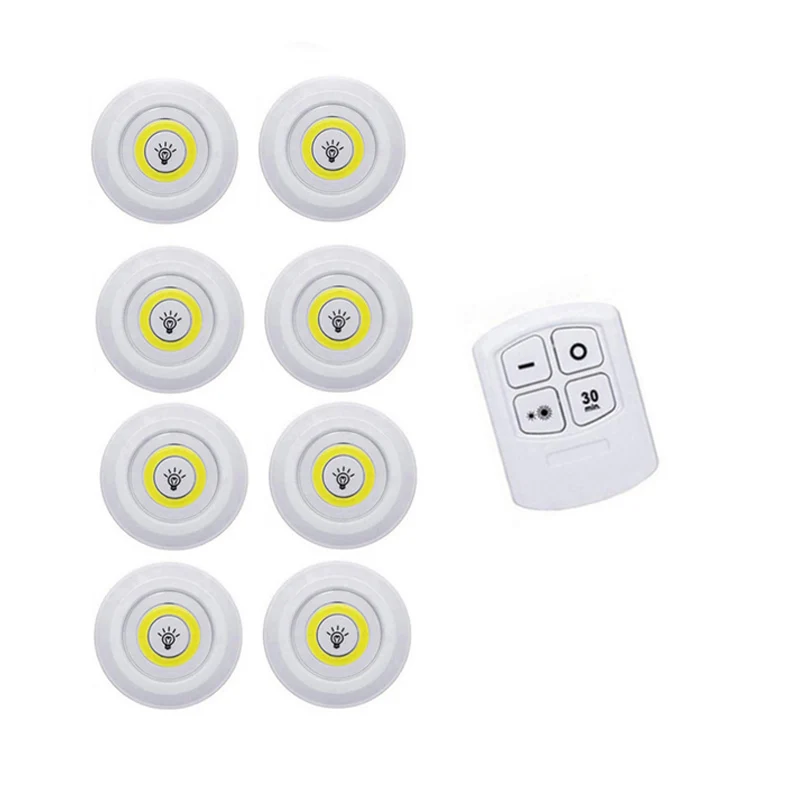 1Remote 8Lamps 3 Вт Cob под шкаф светильник светодиодный беспроводной светильник для спальни с пультом дистанционного управления затемненный шкаф ночник для общежития шкаф - Испускаемый цвет: 1Remote 8Lamps