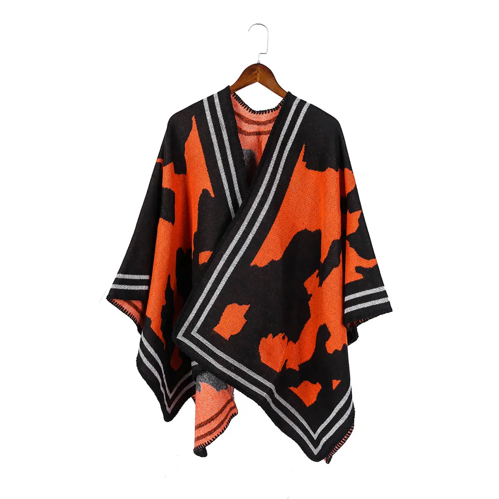 Orange Poncho FS Элитный бренд кашемир зимние шарфы для женщин верхняя одежда элегантные дамы пончо и накидки камуфляж одеяло шарф шаль - Цвет: Orange Poncho