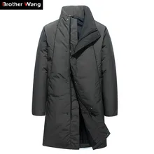 Зимняя мужская деловая модная пуховая куртка со стоячим воротником, Толстая теплая длинная парка и пальто с белым утиным пухом, мужской бренд