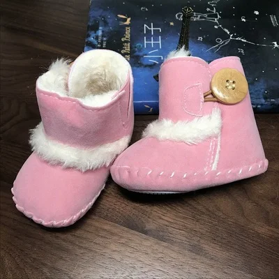 pink Новорожденный ребенок снег первая обувь для ходьбы, ботинки для новорожденных девочек и мальчиков зимние теплые плюшевые ботинки детская зимняя обувь нескользящие Зимние ботиночки для малышей - Цвет: pink