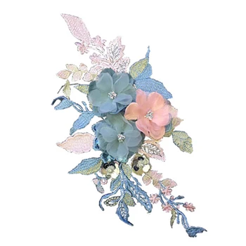 

1Pc Colorful 3D Flower Embroidery Patches Bridal Lace Sewing Fabric Applique Beaded Tulle DIY Wedding Dress