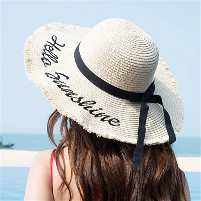 Weave Sun Hats Straw Hat Black Ribbon 