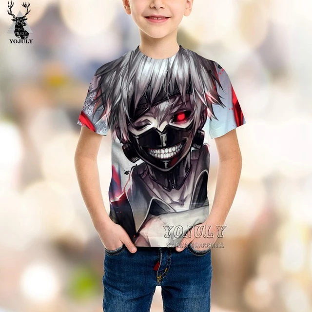 YOJULY/Новая детская футболка с 3D принтом, аниме, тоука киришима, Харадзюку, Kawaii, для мальчиков и девочек, летняя детская футболка A396