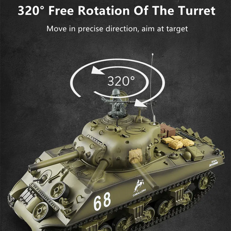 Simulation Smoke Sherman M4A1 Heavy Remote Control Tank 20Mins Launching Bullets 360° Driving Turret Rotation RC Military Tank 5