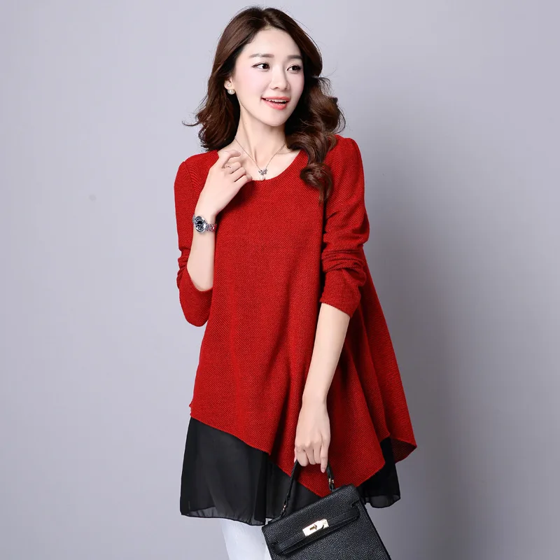 Sueter Mujer Pullover Casual Sweaters Plus Size Korean Fashion Style Fake Two Pieces Sweater Women Pull Femme KJ112 | Женская одежда