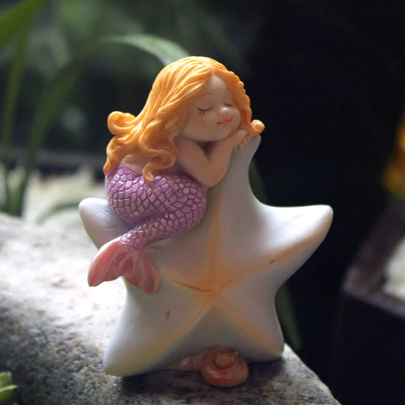 Conch Sleeping Mermaid Miniature Figurine Aquarium Fish Tank Resin Decoration 