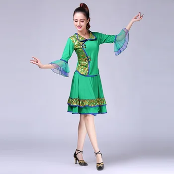 

New Style Square Dance Suit Female Middle Sleeve Performance Clothing Tibetan Dance Clothing Ethnic Lapel Performance