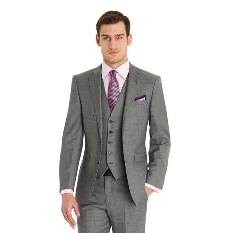

Slim Fit Side Vents Light Grey Groom Tuxedos Notch Lapel Best Man Groomsman Wedding Suits Bridegroom(Jacket+Pants+Tie+Vest)