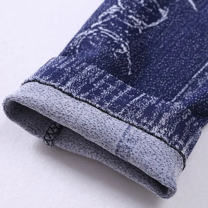 New Fashion Slim Women Leggings Faux Denim Jeans Ripped Printing Seamless Pencil Pants S-3XL