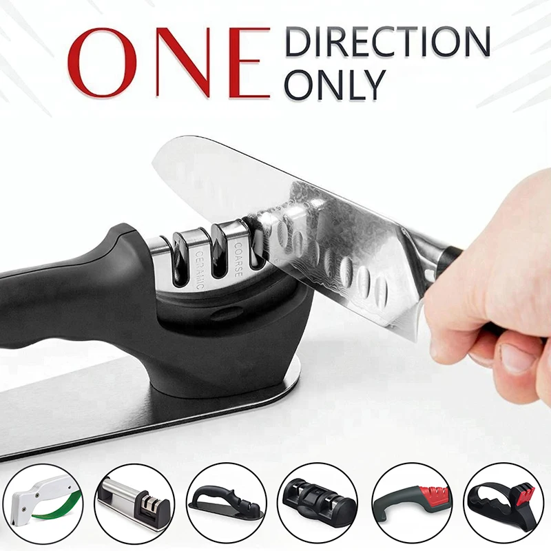Knife Sharpene Kitchen Knives Sharpening Grindstone Grinder Stone Toolsr 3 Stages Steel Whetstone Tungsten Diamond& Ceramic