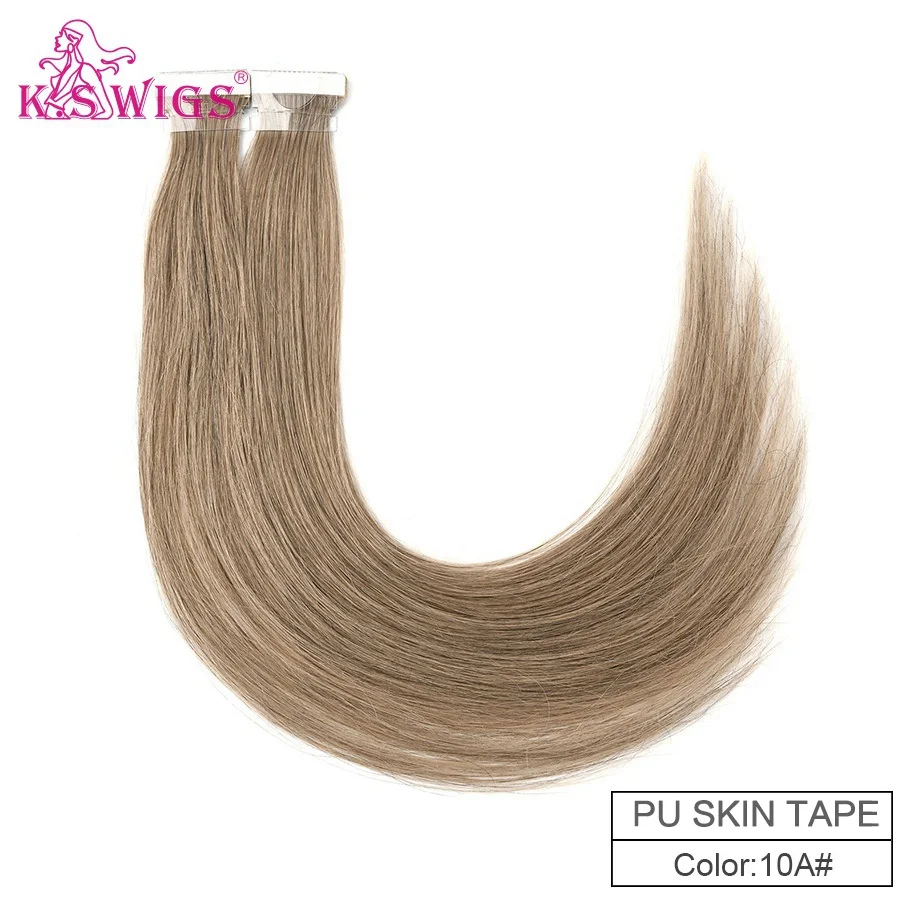10A K.S парики 1" 20" 2" Remy, завязанные вручную ленты, искусственная кожа, уток волос, прямые, двойные, нарисованные, невидимые, бесшовные, клейкие волосы для наращивания - Цвет: 10A