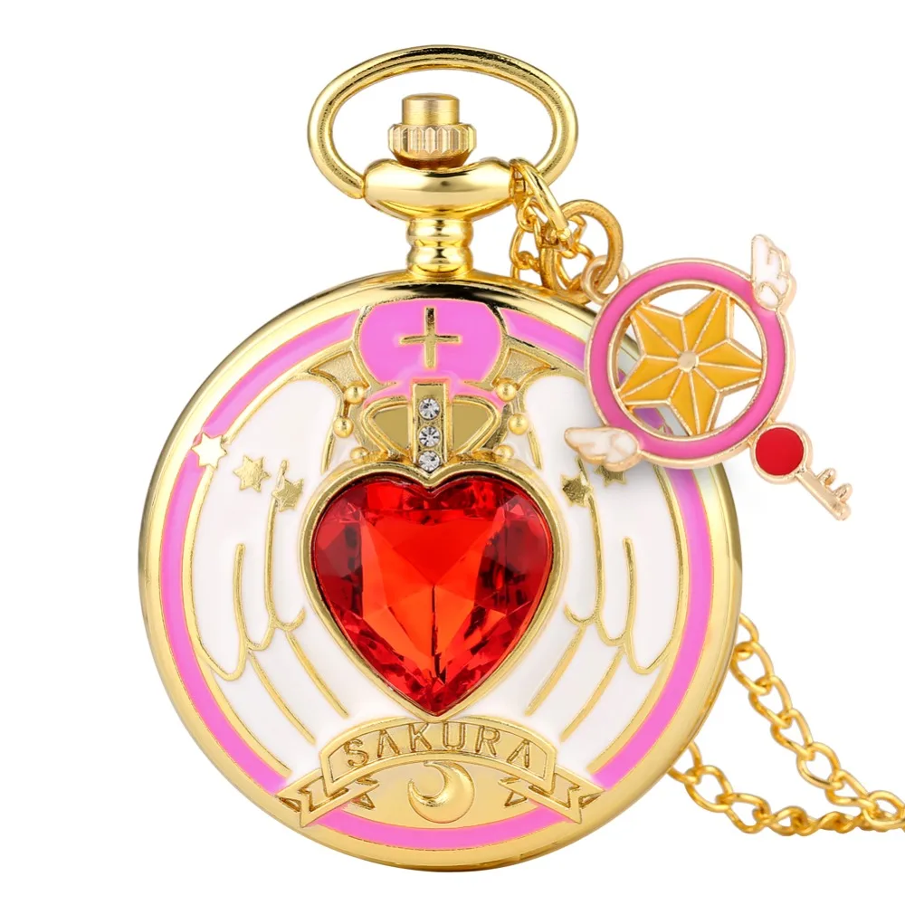Girls Pocket Watch Sailor Moon Theme Bronze Silver Hunter Quartz Bronze Necklace Sweater Chain Pendant Antique Clock Xmas Gift