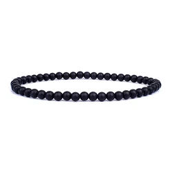 Mini Energy Charm Bracelet with Natural Stone Beads - Yoga Healing Jewelry for Women and Men, Best Friend Gift (Matte Onyx)