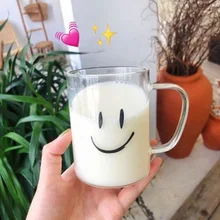 Ins Smile прозрачная стеклянная чашка с ручкой короткая модная домашняя офисная высокая термостойкость счастливый подарок Рождественский подарок