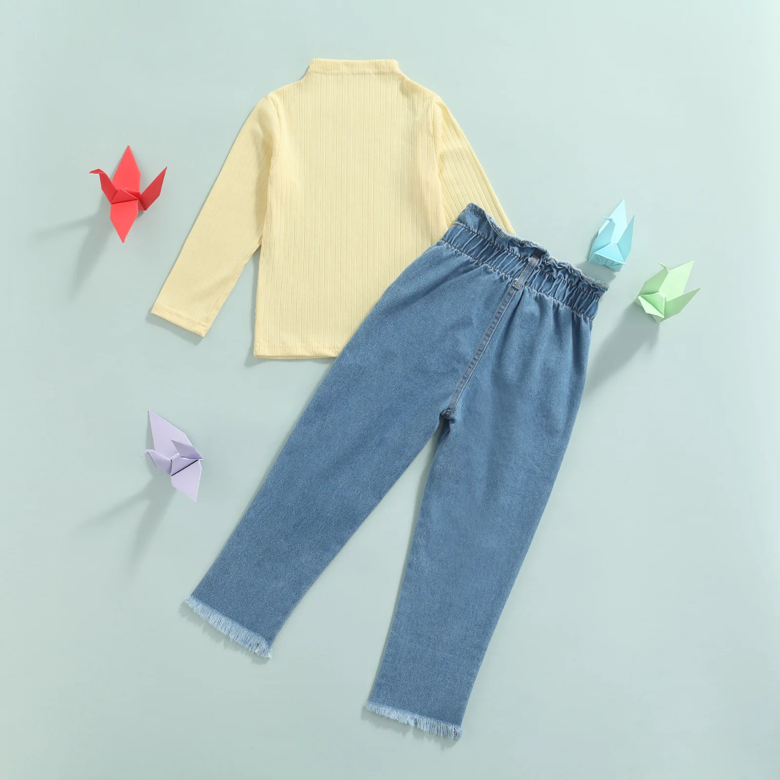 Girls Turtleneck Top & Denim Pants Set 6